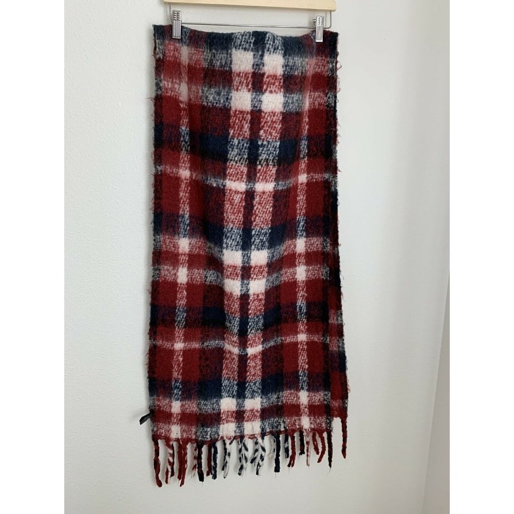 Jack & Missy Blue Red Plaid Soft Oversized Scarf Fringe 74”x 19” Euc